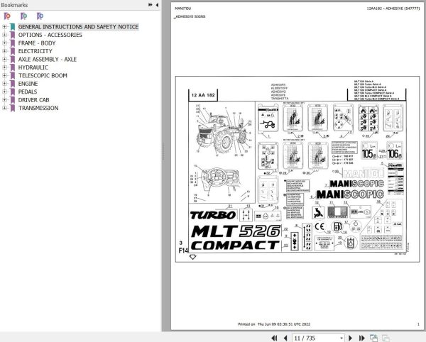 Manitou Telehandler MLT 526 TURBO COMPACT SA Parts Catalog 547777