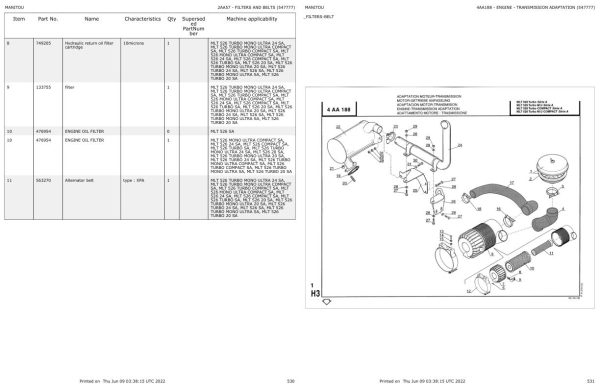 Manitou Telehandler MLT 526 TURBO COMPACT SA Parts Catalog 547777 1