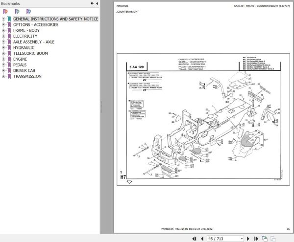 Manitou Telehandler MLT 526 TURBO MONO ULTRA 20 SA Parts Catalog 547777