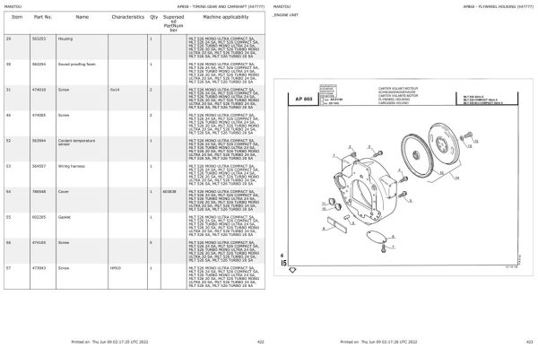 Manitou Telehandler MLT 526 TURBO MONO ULTRA 20 SA Parts Catalog 547777 1