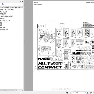 Manitou Telehandler MLT 526 TURBO MONO ULTRA 24 SA Parts Catalog 547777