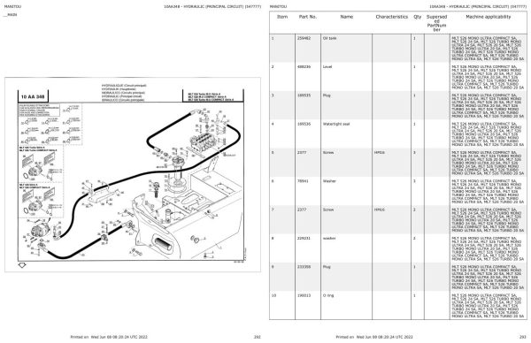 Manitou Telehandler MLT 526 TURBO MONO ULTRA 24 SA Parts Catalog 547777 1