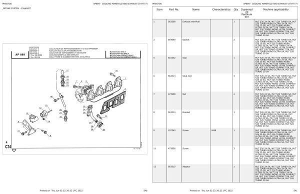 Manitou Telehandler MLT 526 TURBO MONO ULTRA COMPACT SA Parts Catalog 547777 1