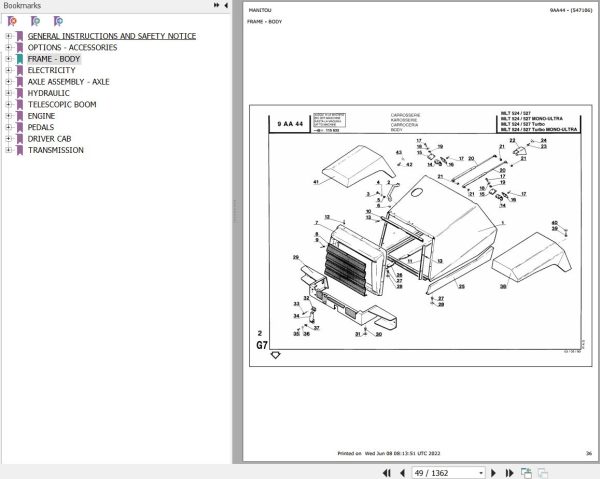 Manitou Telehandler MLT 527 MONO ULTRA Parts Catalog 547106