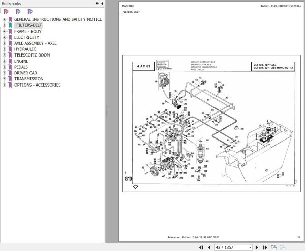 Manitou Telehandler MLT 527 TURBO Parts Catalog 547106