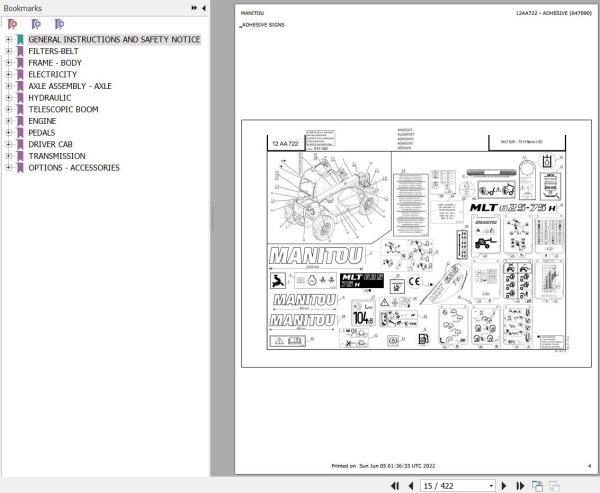 Manitou Telehandler MLT 625 75 H S1 E3 Parts Catalog 647090