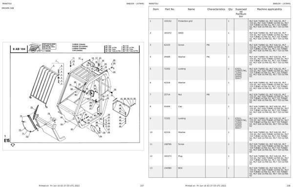 Manitou Telehandler MLT 626 S2 Parts Catalog 47949 1