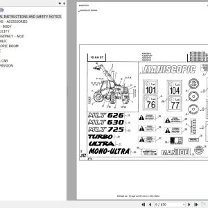 Manitou Telehandler MLT 626 TURBO MONO ULTRA S3 Parts Catalog 547001