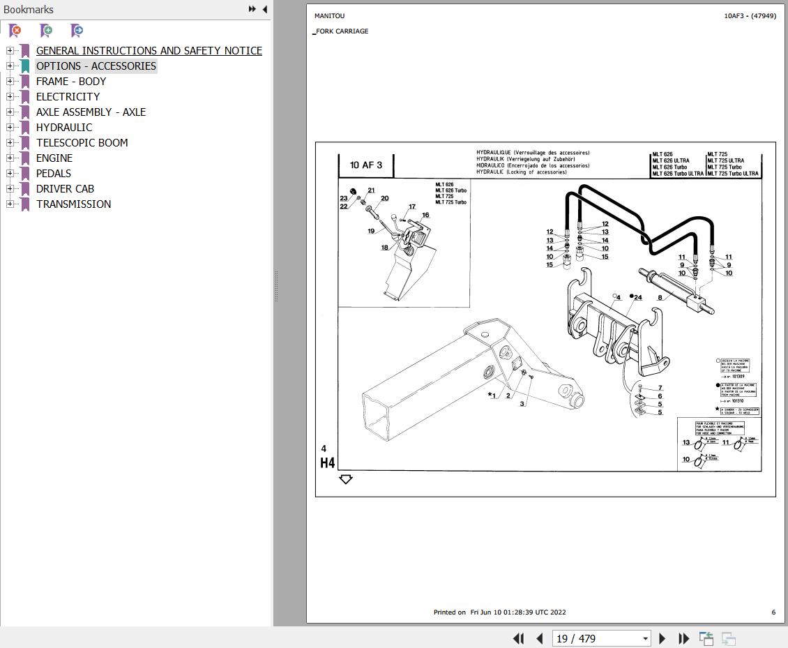 Manitou Telehandler MLT 626 TURBO ULTRA S2 Parts Catalog 47949