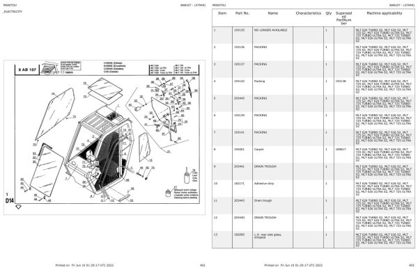 Manitou Telehandler MLT 626 TURBO ULTRA S2 Parts Catalog 47949 1