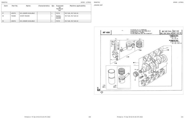 Manitou Telehandler MLT 626 UK Parts Catalog 47904 1