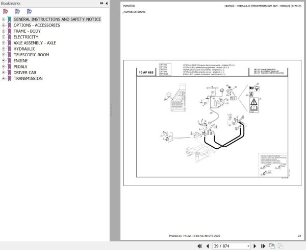 Manitou Telehandler MLT 627 MONO ULTRA COMPACT SB E2 Parts Catalog 547884