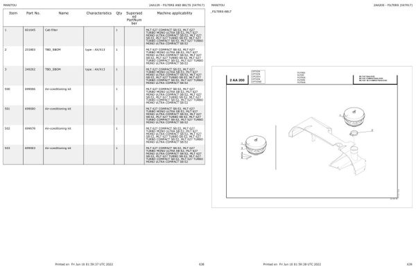 Manitou Telehandler MLT 627 MONO ULTRA COMPACT SB E2 Parts Catalog 547884 1