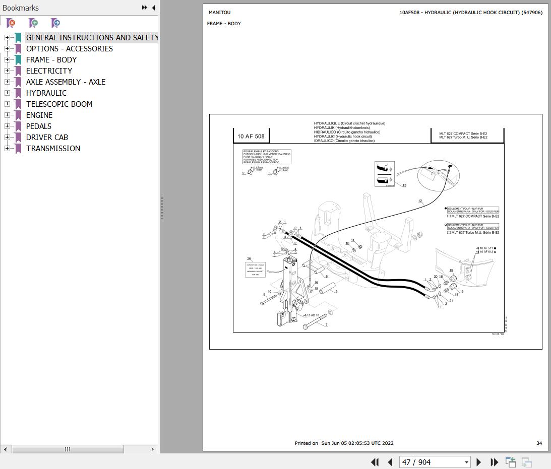 Manitou Telehandler MLT 627 TURBO MONO ULTRA SB E2 Parts Catalog 547884