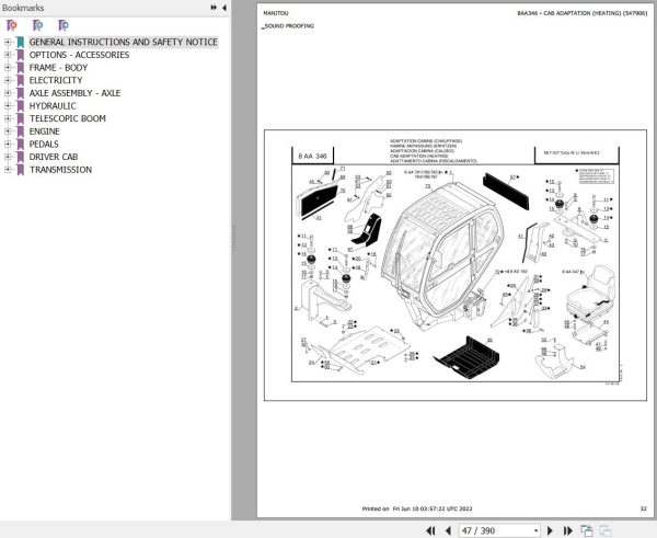 Manitou Telehandler MLT 627 TURBO MONO ULTRA SB E2 USA Parts Catalog 547906