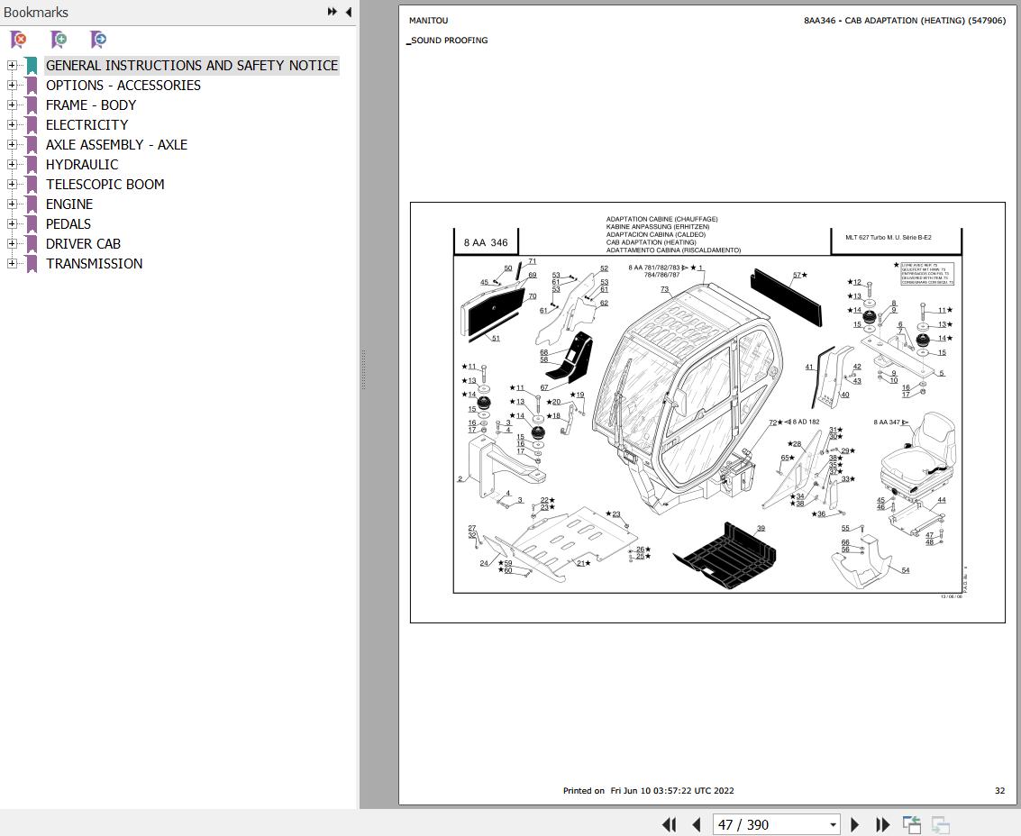 Manitou Telehandler MLT 627 TURBO MONO ULTRA SB E2 USA Parts Catalog 547906