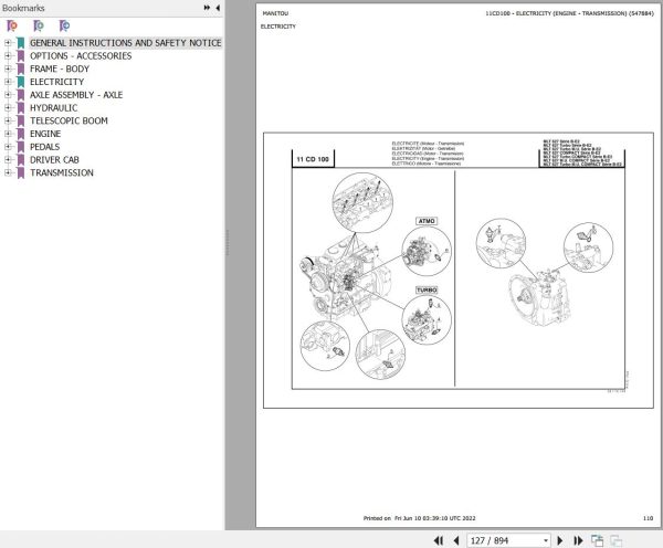 Manitou Telehandler MLT 627 TURBO SB E2 Parts Catalog 547884