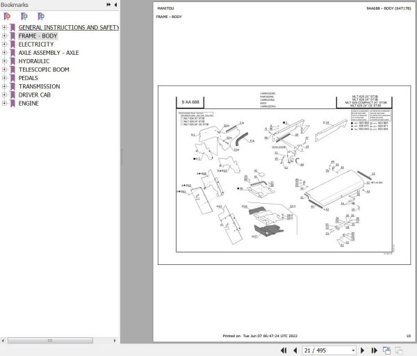 Manitou Telehandler MLT 629 24P CE ST3B Parts Catalog 647178