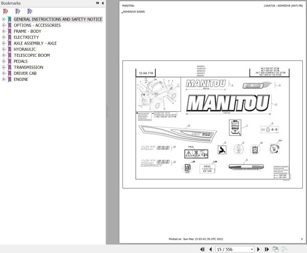 Manitou Telehandler MLT 629 24P ST3 Parts Catalog 647178