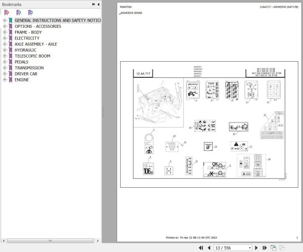Manitou Telehandler MLT 629 24P ST3B Parts Catalog 647178