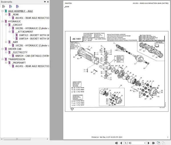 Manitou Telehandler MLT 629 633 730 732 932 LS TURBO SA Parts Catalog 547785