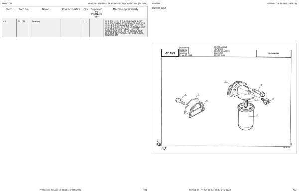 Manitou Telehandler MLT 629 Parts Catalog 547628 1