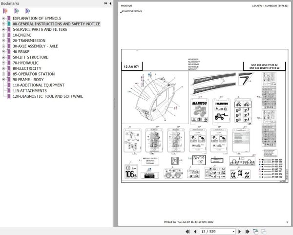 Manitou Telehandler MLT 630 105D V ST4 S2 Parts Catalog 647630