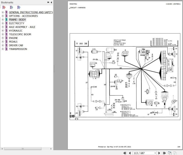 Manitou Telehandler MLT 630 TURBO S3 Parts Catalog 547001