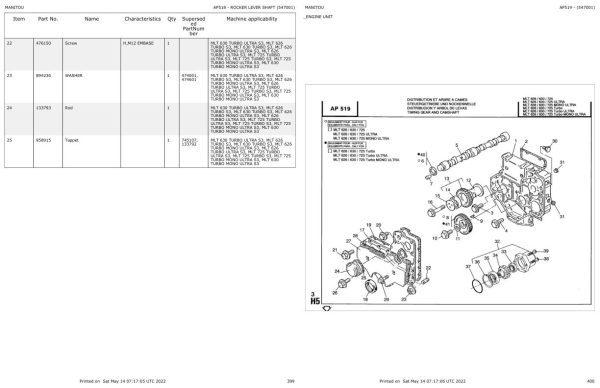Manitou Telehandler MLT 630 TURBO S3 Parts Catalog 547001 1