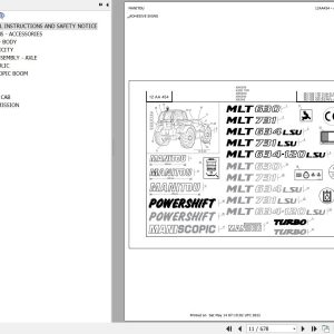 Manitou Telehandler MLT 630 TURBO SC E2 Parts Catalog 547971