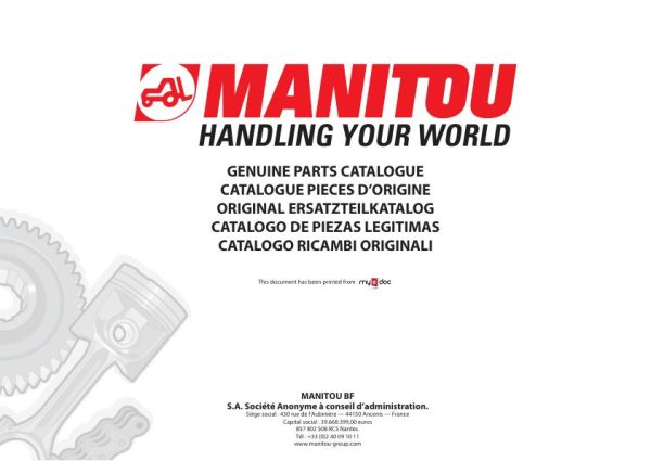 Manitou Telehandler MLT 630 to MT 1035 Series Parts Catalog