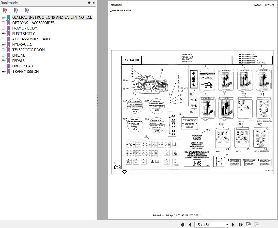Manitou Telehandler MLT 632 TURBO POWERSHIFT MONO ULTRA Parts Catalog 547047