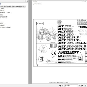 Manitou Telehandler MLT 633 120 LS SA Parts Catalog 547785