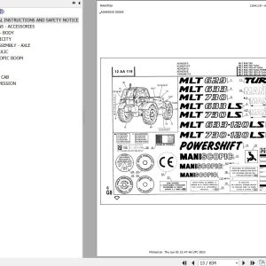 Manitou Telehandler MLT 633 120 LS TURBO POWERSHIFT Parts Catalog 547628