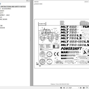 Manitou Telehandler MLT 633 120 LS TURBO Parts Catalog 547628