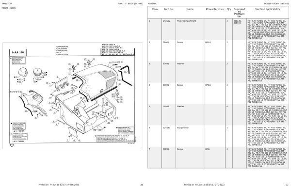 Manitou Telehandler MLT 633 LS TURBO SA Parts Catalog 547785 1