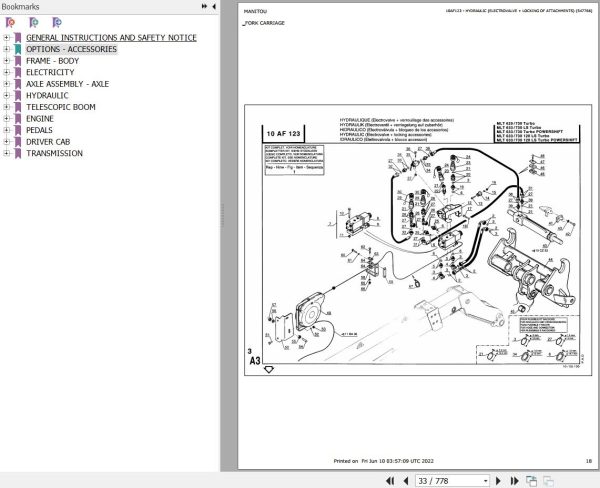Manitou Telehandler MLT 633 TURBO POWERSHIFT Parts Catalog 547628