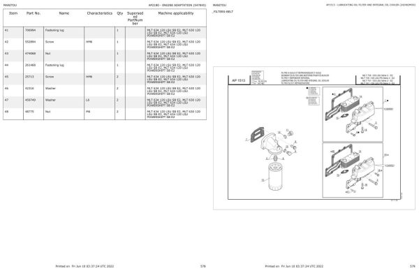 Manitou Telehandler MLT 634 120 LSU POWERSHIFT SB E2 Parts Catalog 547845 1