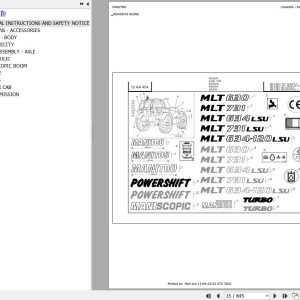 Manitou Telehandler MLT 634 120 LSU POWERSHIFT SC E2 Parts Catalog 547971