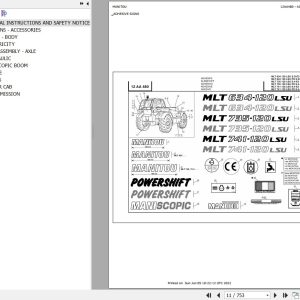 Manitou Telehandler MLT 634 120 LSU POWERSHIFT SD E3 Parts Catalog 547977