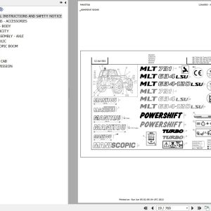 Manitou Telehandler MLT 634 120 LSU POWERSHIFT SF E3 Parts Catalog 647082