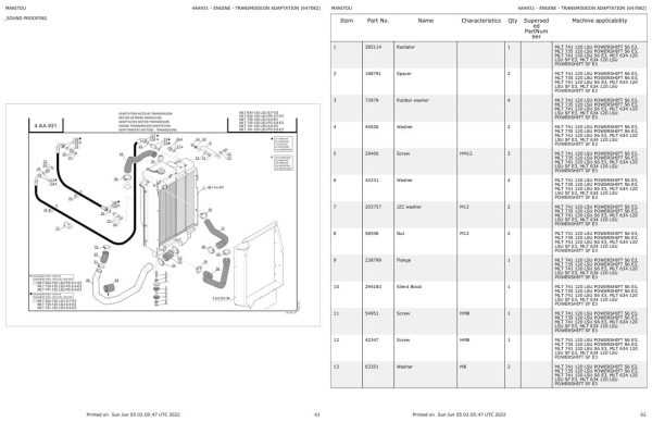 Manitou Telehandler MLT 634 120 LSU POWERSHIFT SF E3 Parts Catalog 647082 1
