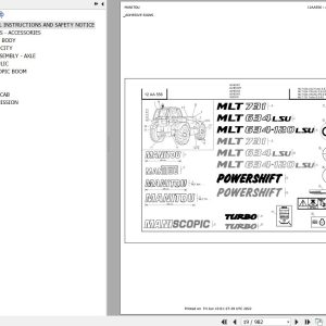 Manitou Telehandler MLT 634 120 LSU SE E3 Parts Catalog 647056