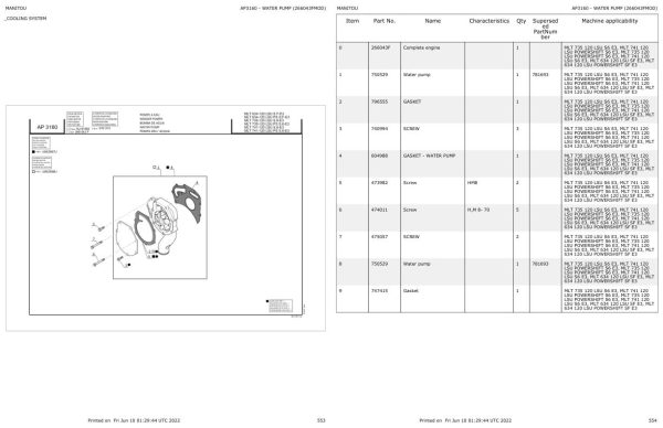 Manitou Telehandler MLT 634 120 LSU SF E3 Parts Catalog 647082 1