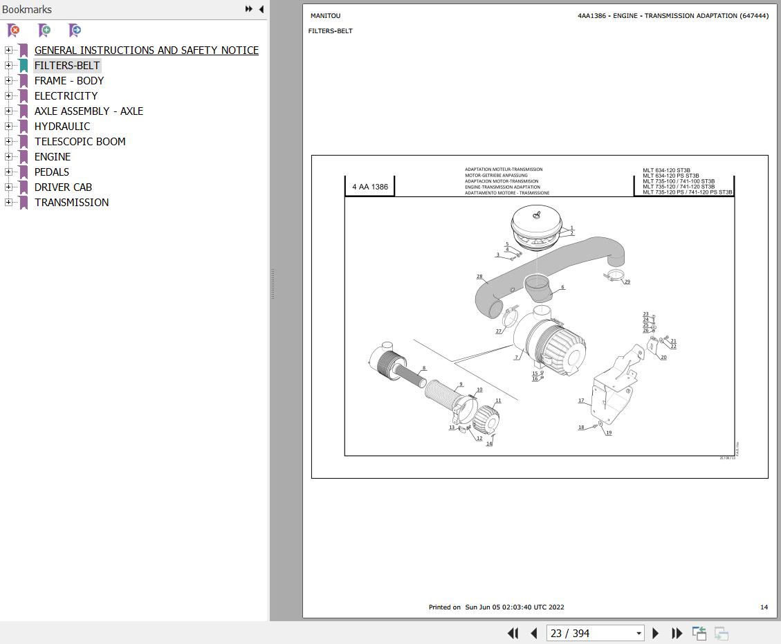 Manitou Telehandler MLT 634 120 POWERSHIFT ST3B Parts Catalog 647444