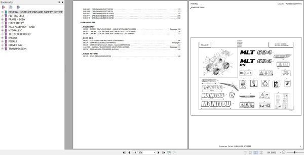 Manitou Telehandler MLT 634 120 ST3B Parts Catalog 647444