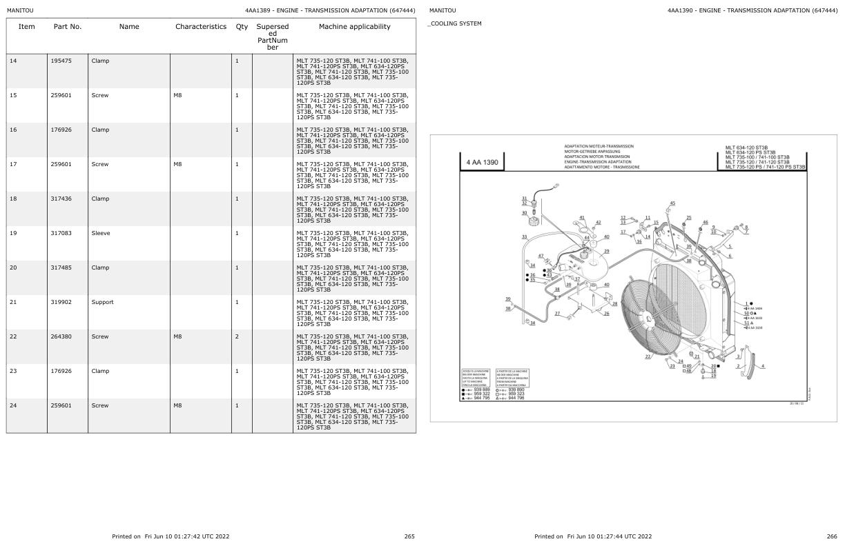 Manitou Telehandler MLT 634 120 ST3B Parts Catalog 647444