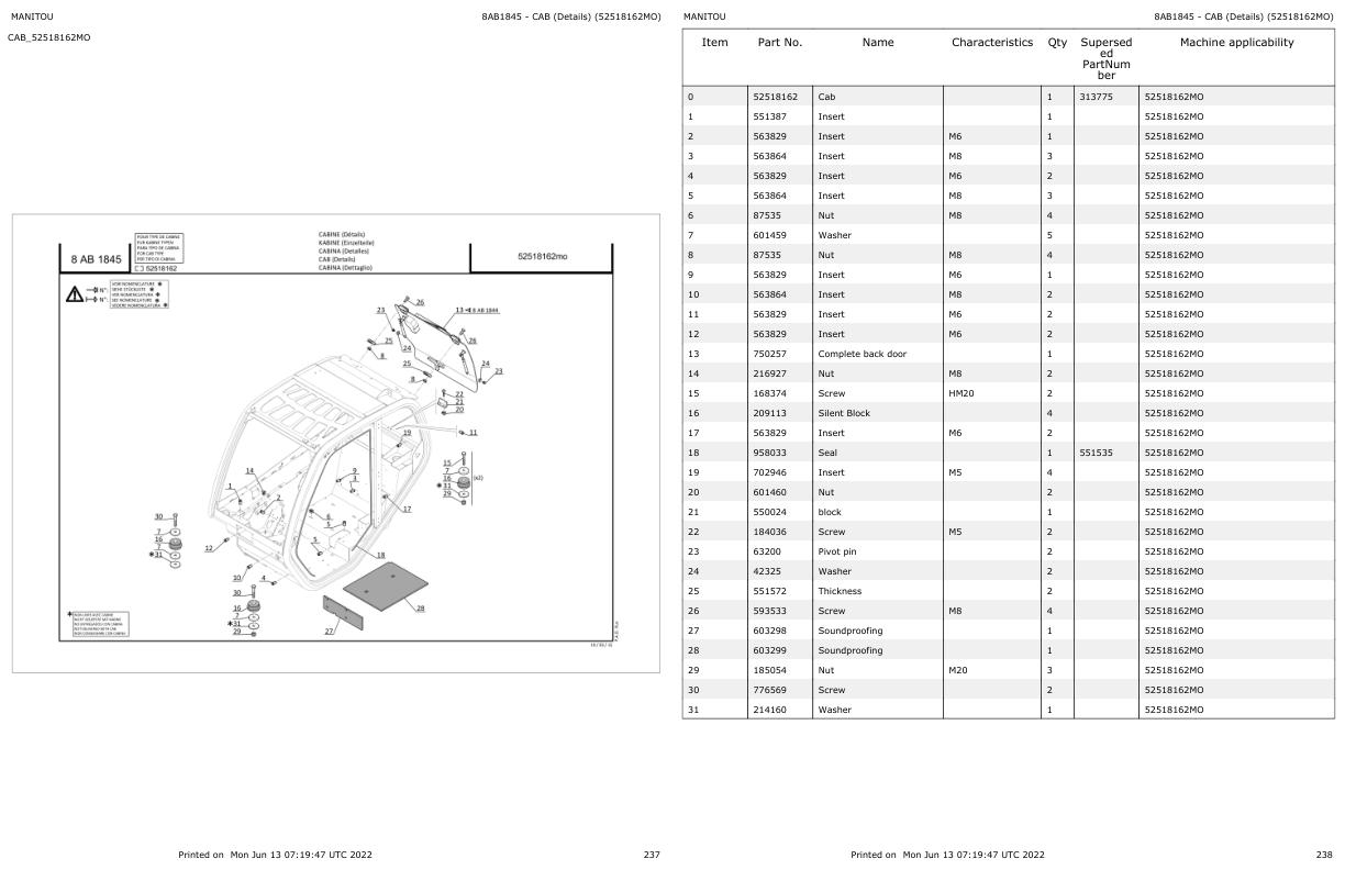 Manitou Telehandler MLT 634 120D ST4 S1 Parts Catalog 647537