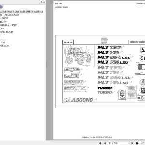 Manitou Telehandler MLT 634 TURBO LSU SD E3 Parts Catalog 547977