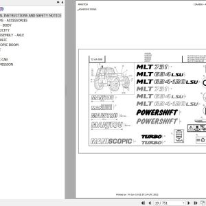 Manitou Telehandler MLT 634 TURBO LSU SE E3 Parts Catalog 647056